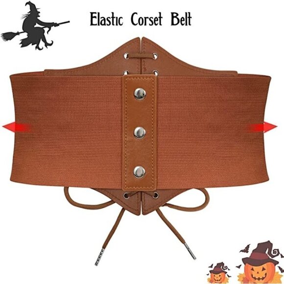 Brown Leather Elastic Wide Stretch Belt Corset Top Halloween Cosplay Costume NWT main image 6